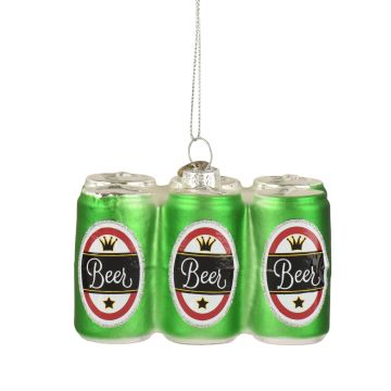 DECORAZIONE NATALIZIA BIRRA VERDE 6 PACK IN VETRO 9X6X7 CM