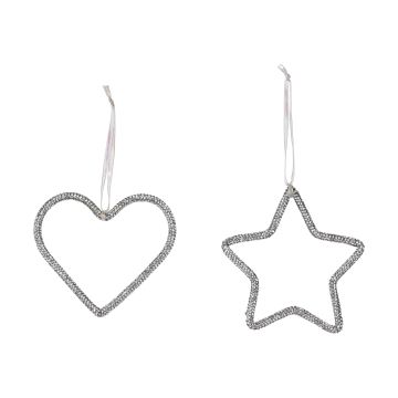 INGES'S CHRISTMAS - PENDENTE BRILLANTE IN METALLO ARGENTO A FORMA DI STELLA O CUORE  PREZZO CAD UNO