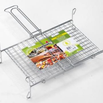 OMPAGRILL - GRATICOLA A RETE CON PIEDI ACCIAIO CROMATO MANICO LUNGO 40X45 CM