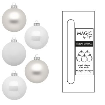 INGES'S CHRISTMAS - PALLE IN VETRO BIANCO LUCIDE/OPACHE D 6 CM CONFEZIONE 20 PEZZI
