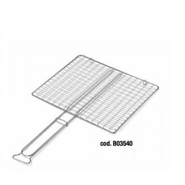 OMPAGRILL - GRIGLIA A RETE PER BARBECUE SENZA PIEDI ACCIAIO CROMATO MANICO LUNGO 35X40 CM