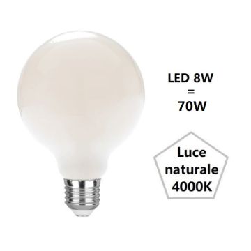 LAMPADINA GLOBO SATINATO LED 8W LUCE NATURALE 4000K 950 LUMEN E27 DIAM. 95MM FAN LAMPADINA GLOBO SATINATO LED 8W LUCE NATURALE 4000K 950 LUMEN E27 DIAM. 95MM FAN