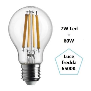 LAMPADINA GOCCIA A LED 7W LUCE FREDDA 6500K 806 LUMEN E27 VETRO TRASPARENTE BOT LAMPADINA GOCCIA A LED 7W LUCE FREDDA 6500K 806 LUMEN E27 VETRO TRASPARENTE BOT