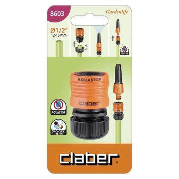 CLABER - RACCORDO RAPIDO DA GIARDINO MEZZO POLLICE CON SISTEMA AQUASTOP CLABER
