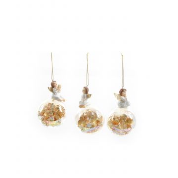 MERCURY - PALLA DI NATALE IN VETRO DIAM.8XH.13CM CON ANGELO IN RESINA ASS PREZZO CAD UNO