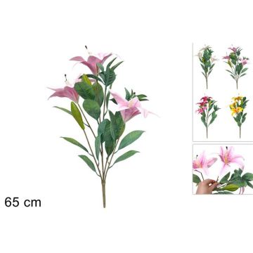 MAZZO FIORI ARTIFICIALI GIGLIO 3 FIORI GRANDI H65 CM 4 COLORI PREZZO CADUNO