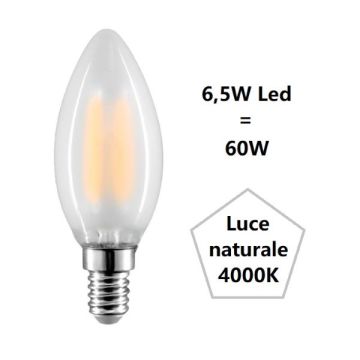 BOT LIGHTING S.R.L. - LAMPADINA OLIVA LED 6,5W LUCE NATURALE 4000K 806 LUMEN E14 VETRO SATINATO BOT