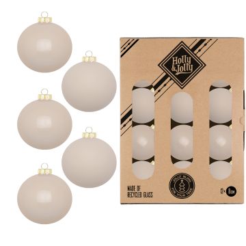 INGES'S CHRISTMAS - PALLE IN VETRO AVORIO PREZIOSO LUCIDE E OPACHE CONFEZIONE 12 DIAMETRO 8 CM INGE'