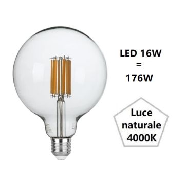 LAMPADINA GLOBO LED 16W LUCE NATURALE 4000K 2300 LUMEN E27 DIAMETRO 95MM FAN LAMPADINA GLOBO LED 16W LUCE NATURALE 4000K 2300 LUMEN E27 DIAMETRO 95MM FAN