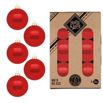 CONFEZIONE 6 PALLINE OPACHE E LUCIDE COLOR ROSSO MODERNO IN VETRO DIAMETRO 10CM