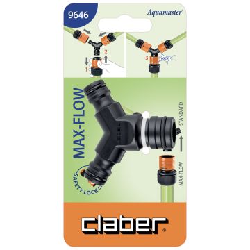 CLABER - DEVIATORE A 3 VIE PER TUBI DA GIARDINO CLABER MAX-FLOW CON INNESTO RAPIDO STAND