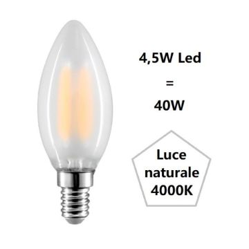 BOT LIGHTING S.R.L. - LAMPADINA OLIVA LED 4,5W LUCE NATURALE 4000K 470 LUMEN E14 VETRO SATINATO BOT