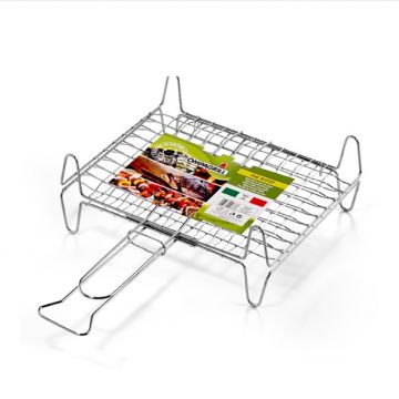 OMPAGRILL - GRATICOLA GRIGLIA A RETE PER BARBECUE CON PIEDI ACCIAIO CROMATO 27X37 CM