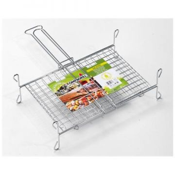 OMPAGRILL - GRATICOLA GRIGLIA A RETE PER BARBECUE CON PIEDI ACCIAIO CROMATO 27X37 CM