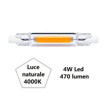 R7S LAMPADINA LINEARE IN VETRO A LED 4W LUCE NATURALE 4000K 470LM BOT LIGHTING R7S LAMPADINA LINEARE IN VETRO A LED 4W LUCE NATURALE 4000K 470LM BOT LIGHTING