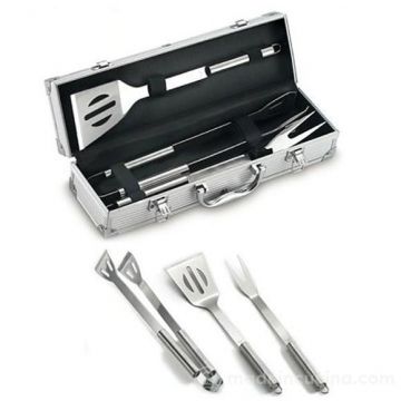 OMPAGRILL - SET VALIGETTA ALLUMINIO 3 PZ ATTREZZI PER BARBECUE