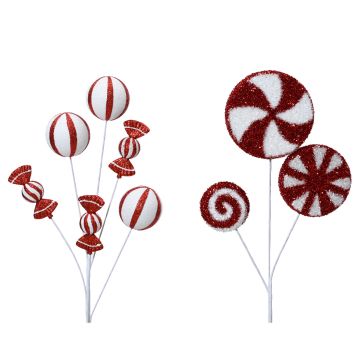 KAEMINGK - STELO DECORATIVO LECCA LECCA E CARAMELLA BIANCO ROSSO 63 CM ASS PREZZO CAD  UNO