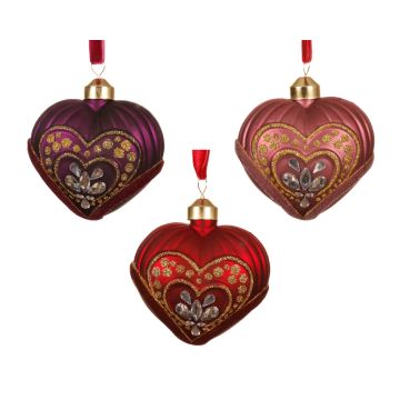 KAEMINGK - CUORE NATALIZIO VETRO FLOCCATO CON GLITTER 9CM COLORI ASS PREZZO CAD INDICARE