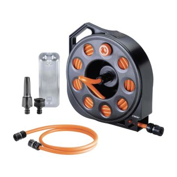 CLABER - SET AVVOLGITUBO DA GIARDINO PORTATILE AQUAPASS CON TUBO 15 METRI E ACCESSORI CLR