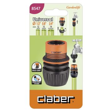 CLABER - RACCORDO UNIVERSALE PER GIARDNIO ERGOGRIP PER TUBI D12,5 D15 D19 MM CLABER
