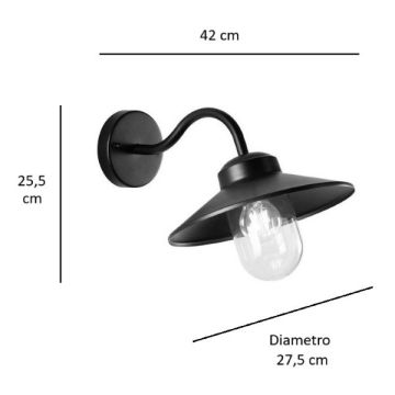 FAN EUROPE - APPLIQUE DA PARETE PER ESTERNO NERA 1XE27 DOWN CON INCLINAZIONE 30° ASSISI FAN