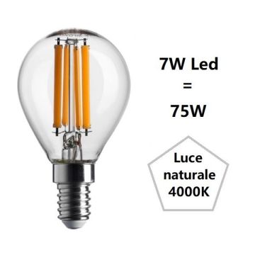 LAMPADINA SFERA PICCOLA LED 7W LUCE NATURALE 4000K 1055 LUMEN E14 BOT
