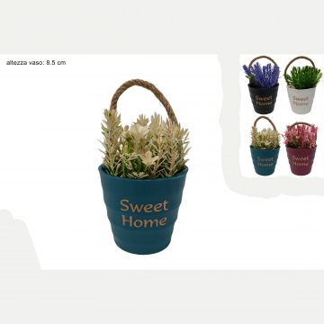 VASO CON MANICO CORDA C/FIORI 4 COLORI ASSORTITI PREZZO CADUNO VASO CON MANICO CORDA C/FIORI 4 COLORI ASSORTITI PREZZO CADUNO
