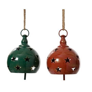 KAEMINGK - CAMPANA DECO GRANDE IN METALLO ROSSA O VERDE CON FORI A STELLA ASS PREZZO CAD