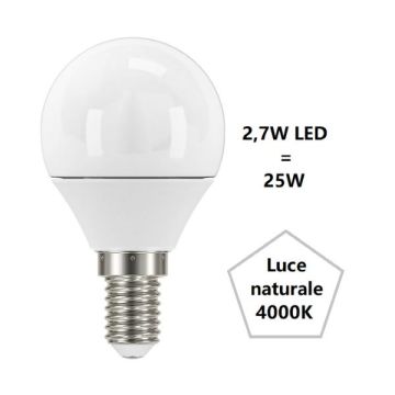 BOT LIGHTING S.R.L. - LAMPADINA SFERA PICCOLA A LED 2,7W LUCE NATURALE 4000K 250 LUMEN E14 BOT