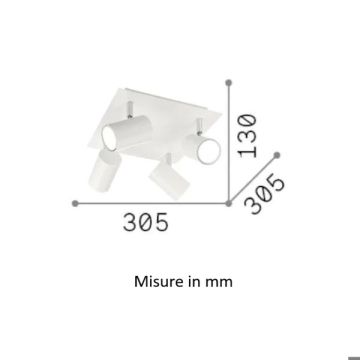 IDEAL LUX - PLAFONIERA DA SOFFITTO ORIENTABILE BIANCA 4 LUCI  GU10 SPOT IDEALLUX