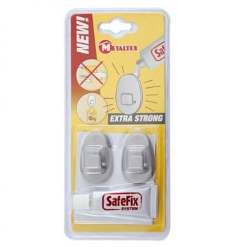 METALTEX - SET 2 GANCI IN PLASTICA PA + COLLA EXTRA FORTE SAFE FIX - QUICK BOX