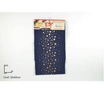 DUE ESSE CHRISTMAS - RUNNER 28X30 CM CON TESSUTO BLUE E STELLE ORO