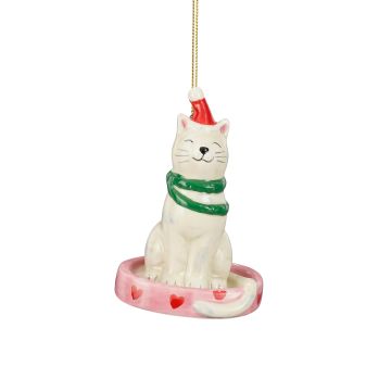 EDELMAN - DECORAZIONE NATALIZIA GATTO BIANCO CON LETTINO 6,5X5X10CM EDELMAN