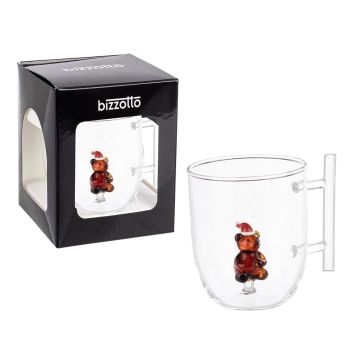 TAZZA MUG NATALIZIA CON ORSETTO VETRO BIZZOTTO GLAMORIZE 8,5X11,5X10H TAZZA MUG NATALIZIA CON ORSETTO VETRO BIZZOTTO GLAMORIZE 8,5X11,5X10H