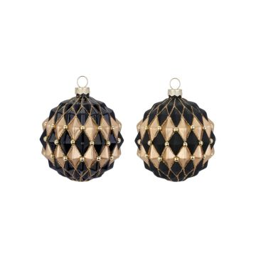 INGES'S CHRISTMAS - PALLINA IN VETRO A ROMBI ORO E NERO D 8 CM ASSORTITA PREZZO CAD UNO