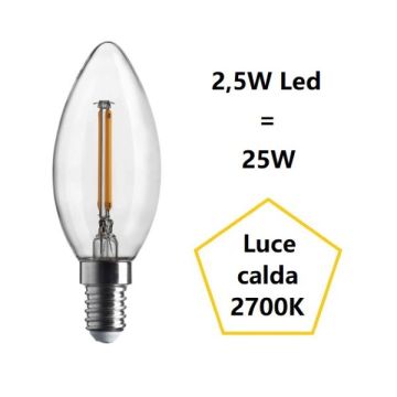 BOT LIGHTING S.R.L. - LAMPADINA OLIVA LED 2,5W LUCE CALDA 2700K 250 LUMEN E14 VETRO TASPARENTE BOT