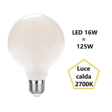LAMPADINA GLOBO SATINATO LED 16W LUCE CALDA 2700K 2000 LUMEN E27 DIAM. 95MM FAN LAMPADINA GLOBO SATINATO LED 16W LUCE CALDA 2700K 2000 LUMEN E27 DIAM. 95MM FAN