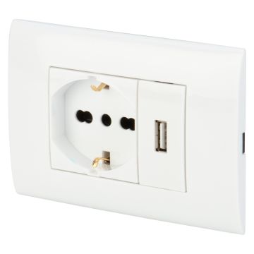 FRUTTO PRESA PLURISTANDARD 10-16A E PRESA USB 2.1A POLY POOL