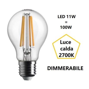 LAMPADINA GOCCIA A LED 11W LUCE CALDA 2700K 1421 LUMEN E27 DIMMERABILE BOT LAMPADINA GOCCIA A LED 11W LUCE CALDA 2700K 1421 LUMEN E27 DIMMERABILE BOT