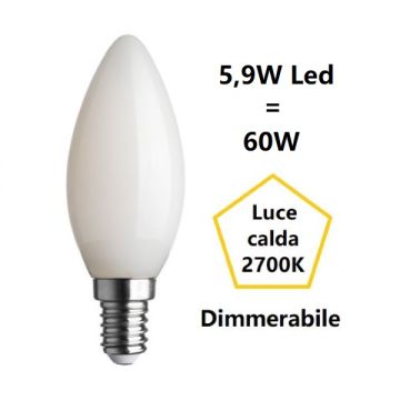 LAMPADINA OLIVA A LED 5,9W LUCE CALDA 2700K 806 LUMEN E14 DIMMERABILE BOT