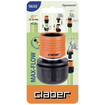 RACCORDO 1 POLLICE MAX-FLOW CLABER PER TUBI DA GIARDINO 25 MM RACCORDO 1 POLLICE MAX-FLOW CLABER PER TUBI DA GIARDINO 25 MM