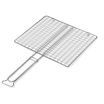 OMPAGRILL - GRIGLIA A RETE PER BARBECUE SENZA PIEDI ACCIAIO CROMATO MANICO LUNGO 27X37 CM