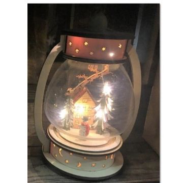 GIOCOPLAST NATALE - LAMPADA AD OLIO C/CASETTA WOOD & CHARM 25 CM C/GOCCE LED BATT