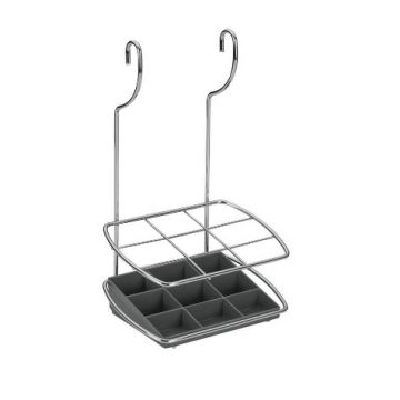 METALTEX - PORTA POSATE CUCINA CROMATO CON BACINELLA IN PLASTICA LONARDO
