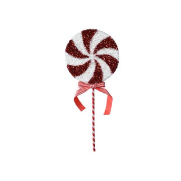 KAEMINGK - LECCALECCA NATALIZIO DECORATIVO BIANCO ROSSO 48CM CON GLITTER E BASTONCINO