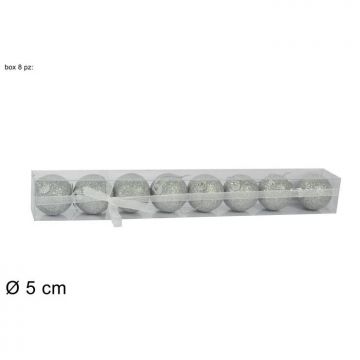 BOX 8 PALLINE DI NATALE DIAMETRO CM 5 GLITTER SILVER BOX 8 PALLINE DI NATALE DIAMETRO CM 5 GLITTER SILVER