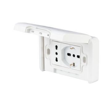 PLACCA PREMONTATA FRUTTO 10-16A E PRESA BIVALENTE 10/16A BIANCO DI POLY POOL PLACCA PREMONTATA FRUTTO 10-16A E PRESA BIVALENTE 10/16A BIANCO DI POLY POOL