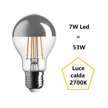 LAMPADINA GOCCIA CUPOLA ARGENTATA LED 7W LUCE CALDA 2700K 680LM E27 BOT LAMPADINA GOCCIA CUPOLA ARGENTATA LED 7W LUCE CALDA 2700K 680LM E27 BOT