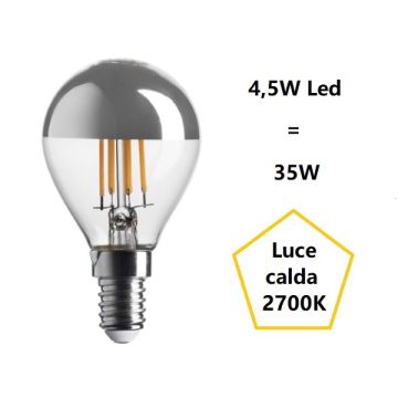 LAMPADINA GOCCIA CUPOLA ARGENTATA LED 4,5W LUCE CALDA 2700K 400 LUMEN E14 BOT