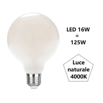 LAMPADINA GLOBO SATINATO LED 16W LUCE NATURALE 4000K 2000 LUMEN E27 DIAM. 95MM LAMPADINA GLOBO SATINATO LED 16W LUCE NATURALE 4000K 2000 LUMEN E27 DIAM. 95MM